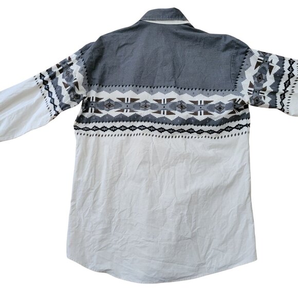 Panhandle Slim Vintage Brooks Dunn Western Shirt Button Up Aztec 17/35 Gray Crea - Picture 2 of 6
